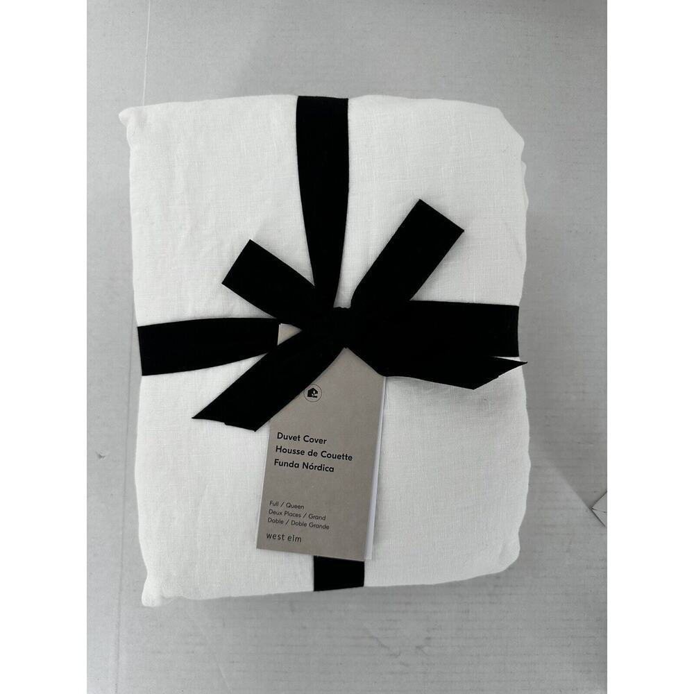 West Elm Duvet Cover Full/Queen European Flax Linen White 92x88 Machine … - Picture 1 of 6
